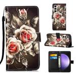 For Samsung Galaxy S24 5G Colored Drawing Pattern Plain Weave Leather Phone Case(Roses On Black)