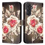 For Samsung Galaxy M55 Colored Drawing Pattern Plain Weave Leather Phone Case(Roses On Black)