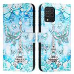 For Samsung Galaxy M62 Colored Drawing Pattern Plain Weave Leather Phone Case(Tower Butterfly)
