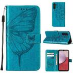 For Samsung Galaxy A25 5G Embossed Butterfly Leather Phone Case(Blue)