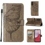 For Samsung Galaxy S23 FE 5G Embossed Butterfly Leather Phone Case(Grey)