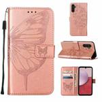 For Samsung Galaxy S23 FE 5G Embossed Butterfly Leather Phone Case(Rose Gold)