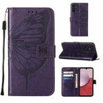 For Samsung Galaxy S23 FE 5G Embossed Butterfly Leather Phone Case(Dark Purple)
