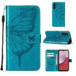For Samsung Galaxy S23 FE 5G Embossed Butterfly Leather Phone Case(Blue)