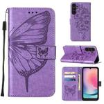 For Samsung Galaxy A15 Embossed Butterfly Leather Phone Case(Purple)