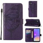 For Samsung Galaxy A05 Embossed Butterfly Leather Phone Case(Dark Purple)