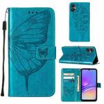 For Samsung Galaxy A05 Embossed Butterfly Leather Phone Case(Blue)