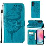 For Samsung Galaxy A05s Embossed Butterfly Leather Phone Case(Blue)