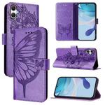 For Samsung Galaxy A07 4G Embossed Butterfly Leather Phone Case(Purple)
