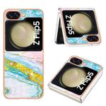 For Samsung Galaxy Z Flip5 Electroplating Marble Dual-side IMD Phone Case(Green 004)