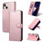 For iPhone 15 Plus AZNS Skin Feel Calf Texture Flip Leather Phone Case(Rose Gold)