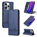For iPhone 15 Pro Max AZNS Magnetic Calf Texture Flip Leather Phone Case(Dark Blue)