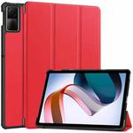 For Xiaomi Redmi Pad SE Custer Pure Color 3-Fold Holder Leather Tablet Case(Red)