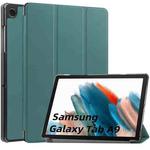 For Samsung Galaxy Tab A9 Custer Pure Color 3-Fold Holder Leather Tablet Case(Dark Green)