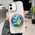 For iPhone 12 Electroplated Lens Ring Transparent Phone Case(Green Dice)