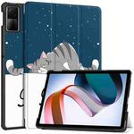 For Xiaomi Redmi Pad SE Custer Painted 3-Fold Holder Smart Leather Tablet Case(Lazy Cat)