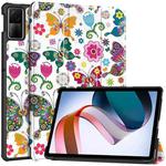 For Xiaomi Redmi Pad SE Custer Painted 3-Fold Holder Smart Leather Tablet Case(Colorful Butterflies)