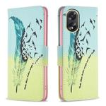 For OPPO A38 4G Colored Drawing Pattern Leather Phone Case(Feather)