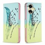 For OPPO A59 5G Colored Drawing Pattern Leather Phone Case(Feather)