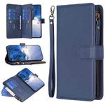 For OPPO A58 4G 9 Card Slots Zipper Wallet Leather Flip Phone Case(Blue)