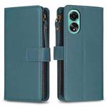 For OPPO A78 4G 9 Card Slots Zipper Wallet Leather Flip Phone Case(Green)