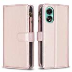 For OPPO A78 4G 9 Card Slots Zipper Wallet Leather Flip Phone Case(Rose Gold)