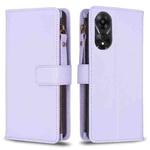 For OPPO A78 5G 9 Card Slots Zipper Wallet Leather Flip Phone Case(Light Purple)