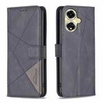 For OPPO A59 5G Magnetic Buckle Rhombus Texture Leather Phone Case(Black)