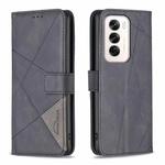 For OPPO Reno12 Global Magnetic Buckle Rhombus Texture Leather Phone Case(Black)