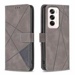 For OPPO Reno12 Global Magnetic Buckle Rhombus Texture Leather Phone Case(Grey)