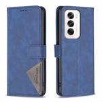 For OPPO Reno12 Global Magnetic Buckle Rhombus Texture Leather Phone Case(Blue)