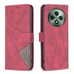 For OPPO Reno12 F 5G Magnetic Buckle Rhombus Texture Leather Phone Case(Red)