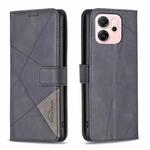 For OPPO Reno14 F 5G Magnetic Buckle Rhombus Texture Leather Phone Case(Black)