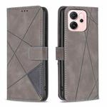 For OPPO Reno14 F 5G Magnetic Buckle Rhombus Texture Leather Phone Case(Grey)
