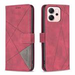 For OPPO Reno14 F 5G Magnetic Buckle Rhombus Texture Leather Phone Case(Red)