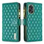 For OPPO A38 4G Diamond Lattice Zipper Wallet Leather Flip Phone Case(Green)