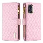 For OPPO A38 4G Diamond Lattice Zipper Wallet Leather Flip Phone Case(Pink)