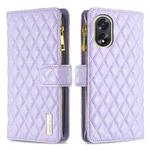 For OPPO A38 4G Diamond Lattice Zipper Wallet Leather Flip Phone Case(Purple)