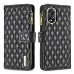 For OPPO A38 4G Diamond Lattice Zipper Wallet Leather Flip Phone Case(Black)