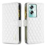 For OPPO A79 5G Diamond Lattice Zipper Wallet Leather Flip Phone Case(White)