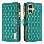 For OPPO A59 5G Diamond Lattice Zipper Wallet Leather Flip Phone Case(Green)