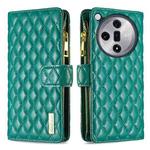 For OPPO Find X7 Ultra Diamond Lattice Zipper Wallet Leather Flip Phone Case(Green)