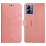 For Motorola Moto G14 HT01 Y-shaped Pattern Flip Leather Phone Case(Pink)