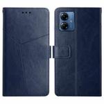 For Motorola Moto G14 HT01 Y-shaped Pattern Flip Leather Phone Case(Blue)