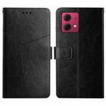 For Motorola Moto G84 HT01 Y-shaped Pattern Flip Leather Phone Case(Black)