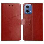 For Motorola Moto G34 5G HT01 Y-shaped Pattern Flip Leather Phone Case(Brown)