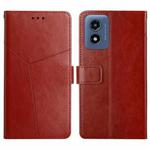 For Motorola Moto G Play 5G 2024 HT01 Y-shaped Pattern Flip Leather Phone Case(Brown)