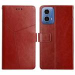 For Motorola Moto G85 5G HT01 Y-shaped Pattern Flip Leather Phone Case(Brown)