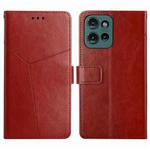 For Motorola Moto G15 HT01 Y-shaped Pattern Flip Leather Phone Case(Brown)