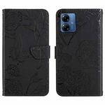 For Motorola Moto G14 HT03 Skin Feel Butterfly Embossed Flip Leather Phone Case(Black)